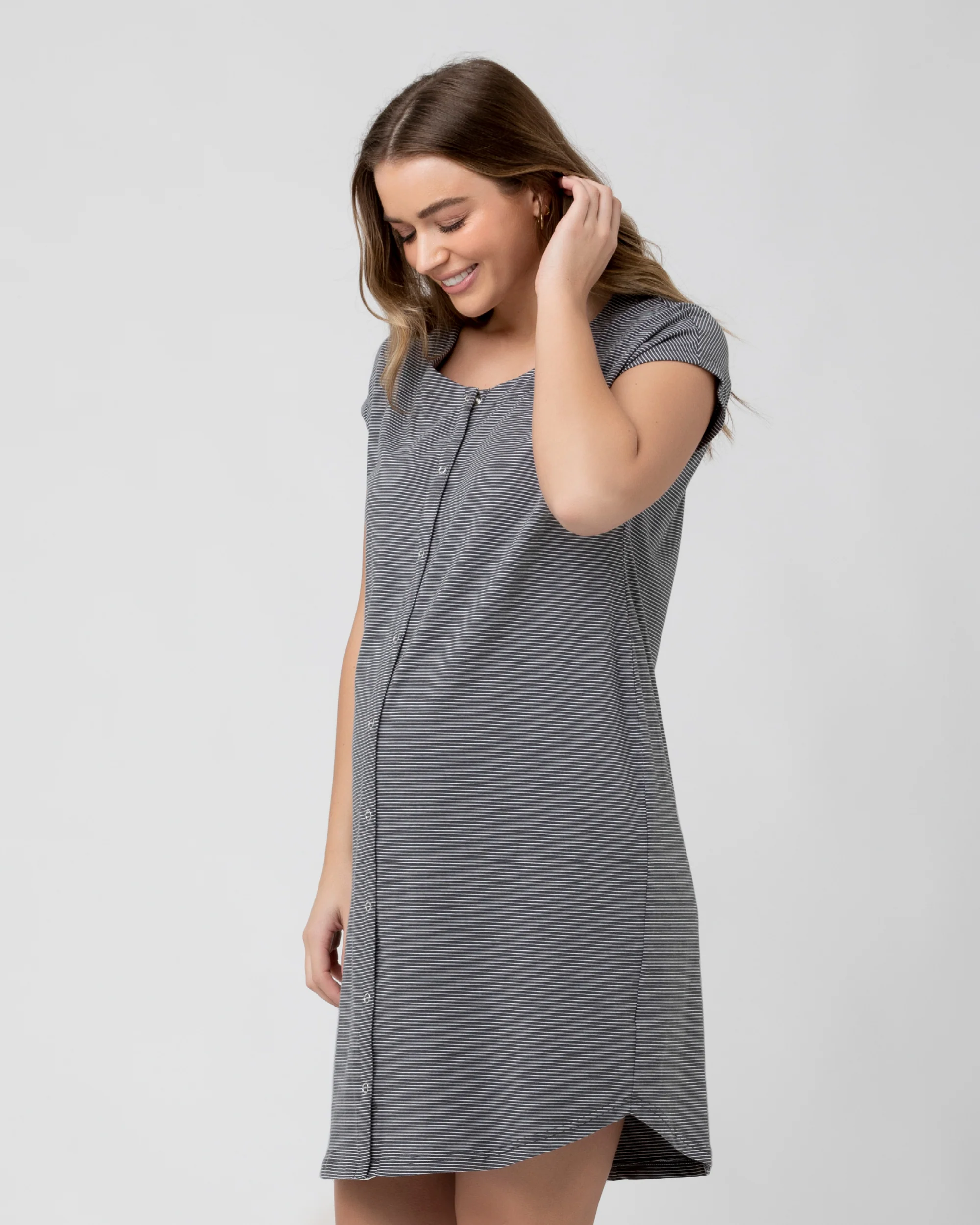 Blake Organic Short Sleeve Nightie Gunship / White - Image 3