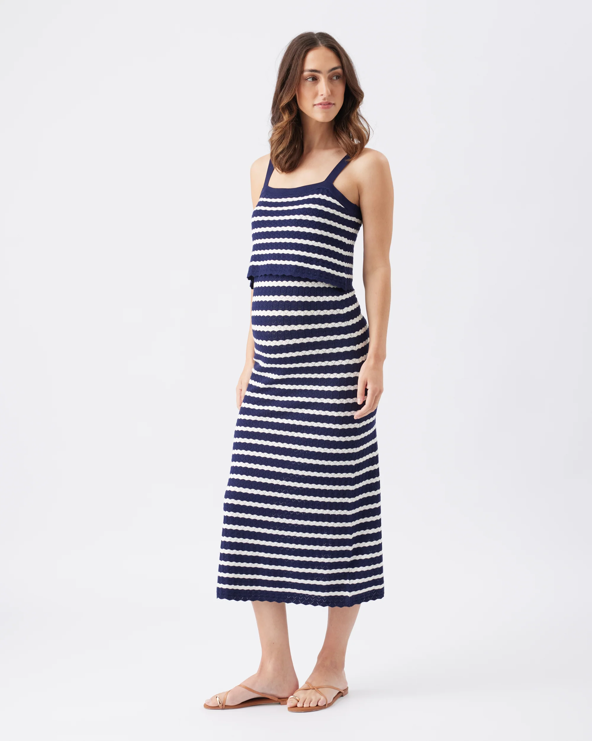 Pointelle Knit Nursing Dress  Navy / White - Image 3