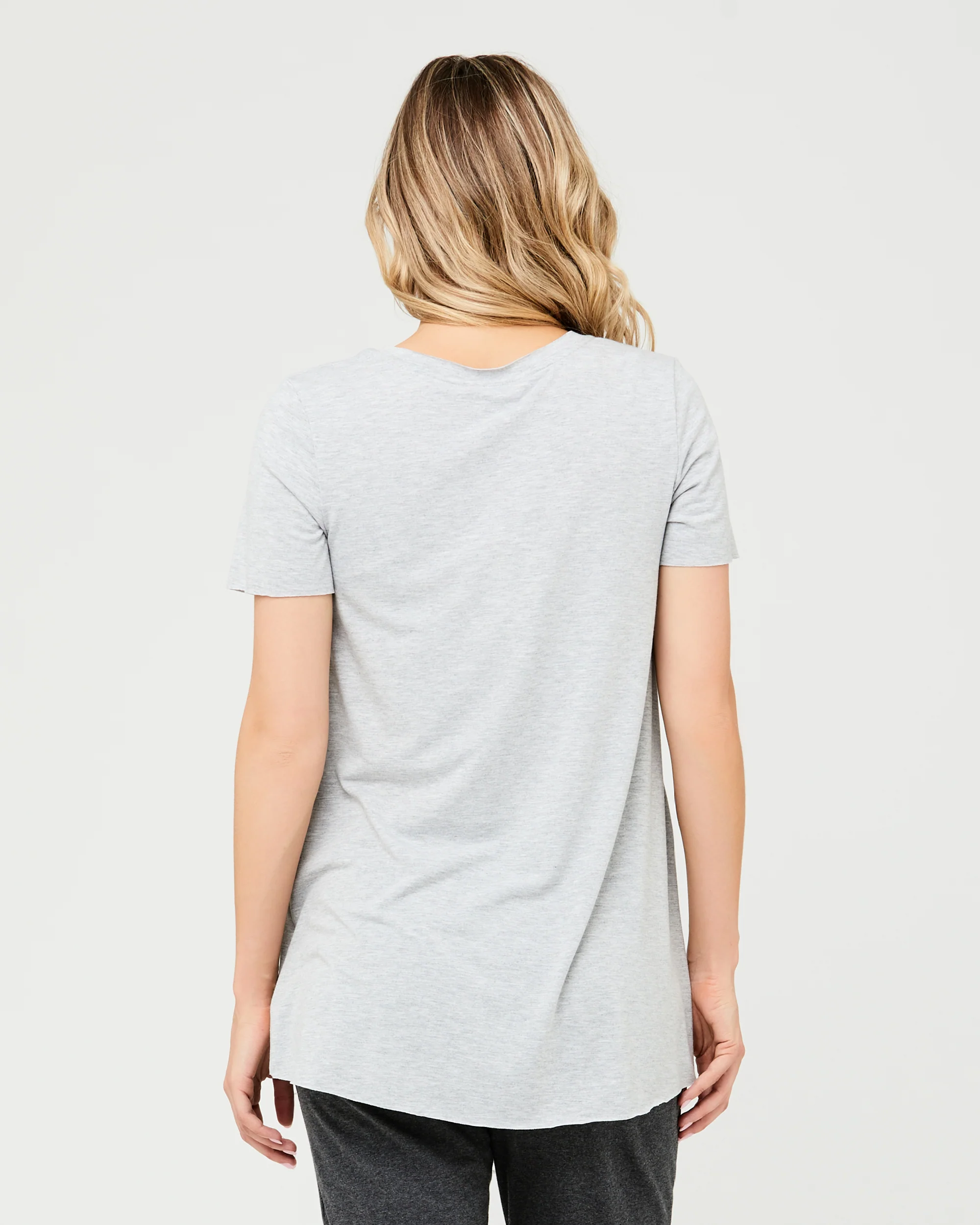 Short Sleeve Raw Edge Nursing Top Silver Marle - Image 3