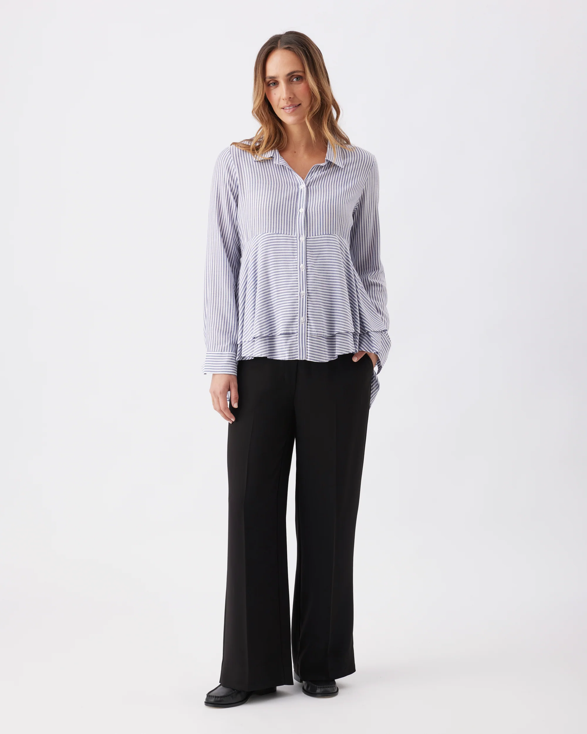 Stripe Layered Peplum Shirt Navy / White - Image 5